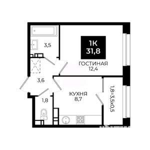 1-к квартира, вторичка, 32м2, 15/24 этаж