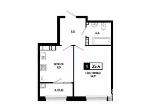 1-к квартира, вторичка, 35м2, 12/24 этаж