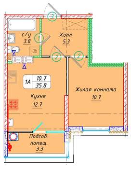 1-к квартира, вторичка, 36м2, 7/22 этаж