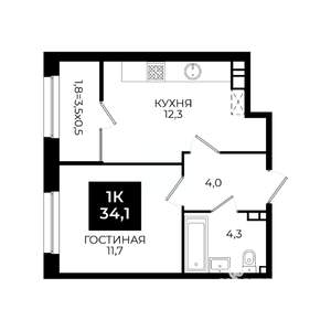 1-к квартира, вторичка, 34м2, 6/24 этаж
