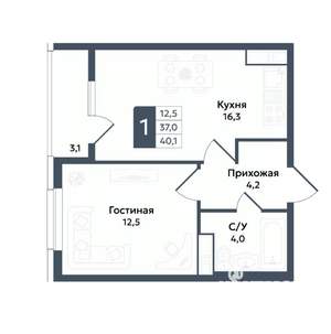 1-к квартира, вторичка, 40м2, 7/22 этаж