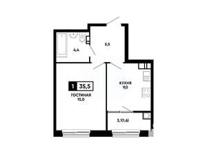 1-к квартира, вторичка, 36м2, 5/14 этаж