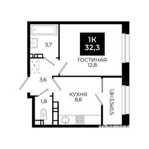 1-к квартира, вторичка, 32м2, 14/24 этаж