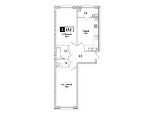 2-к квартира, вторичка, 62м2, 16/16 этаж