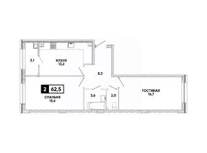 2-к квартира, вторичка, 63м2, 2/16 этаж