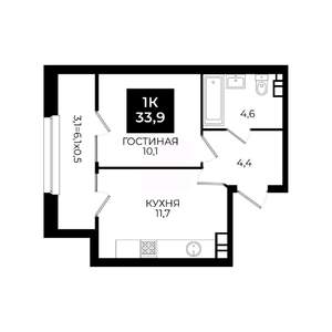 1-к квартира, вторичка, 34м2, 6/24 этаж