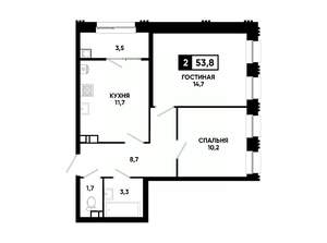 2-к квартира, вторичка, 54м2, 3/24 этаж