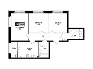 3-к квартира, вторичка, 70м2, 2/24 этаж