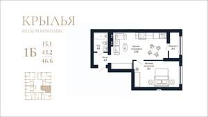 1-к квартира, вторичка, 47м2, 12/18 этаж