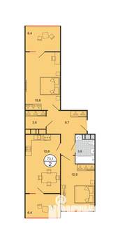 2-к квартира, строящийся дом, 74м2, 14/19 этаж