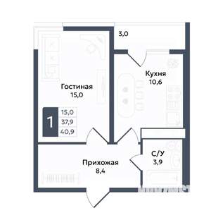 1-к квартира, вторичка, 41м2, 4/22 этаж