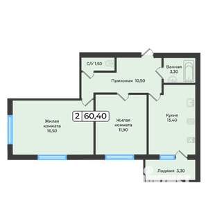 2-к квартира, вторичка, 60м2, 2/5 этаж