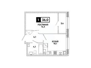 1-к квартира, вторичка, 36м2, 8/16 этаж