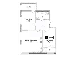 1-к квартира, вторичка, 74м2, 4/16 этаж