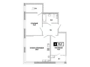 1-к квартира, вторичка, 74м2, 12/16 этаж