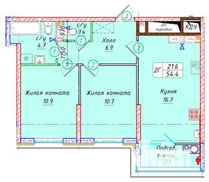 2-к квартира, вторичка, 54м2, 20/22 этаж