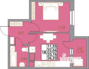 1-к квартира, вторичка, 36м2, 12/21 этаж