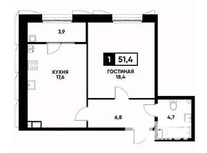 1-к квартира, вторичка, 51м2, 4/18 этаж