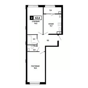 2-к квартира, строящийся дом, 63м2, 4/19 этаж