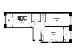 2-к квартира, вторичка, 63м2, 12/20 этаж
