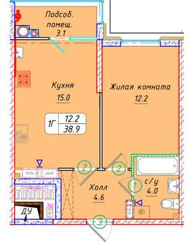 1-к квартира, вторичка, 39м2, 22/21 этаж