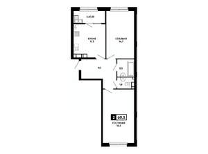 2-к квартира, вторичка, 61м2, 16/24 этаж