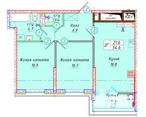 2-к квартира, вторичка, 55м2, 16/22 этаж
