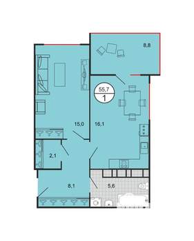 1-к квартира, строящийся дом, 55м2, 19/19 этаж