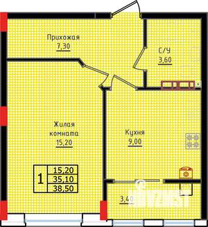 1-к квартира, строящийся дом, 39м2, 3/10 этаж