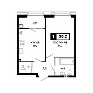 1-к квартира, вторичка, 39м2, 2/20 этаж