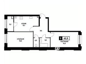 2-к квартира, вторичка, 63м2, 2/22 этаж