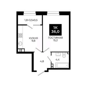 1-к квартира, вторичка, 36м2, 13/24 этаж