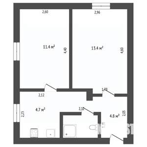 2-к квартира, вторичка, 52м2, 2/3 этаж