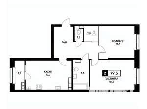2-к квартира, вторичка, 80м2, 13/22 этаж