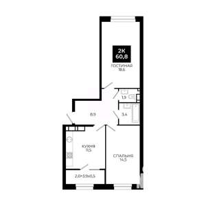 2-к квартира, вторичка, 61м2, 17/24 этаж