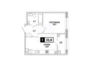 1-к квартира, вторичка, 36м2, 3/16 этаж