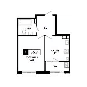 1-к квартира, вторичка, 37м2, 11/18 этаж
