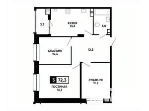 3-к квартира, вторичка, 72м2, 6/24 этаж