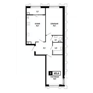 2-к квартира, вторичка, 66м2, 3/21 этаж