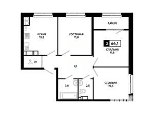 3-к квартира, вторичка, 64м2, 14/24 этаж