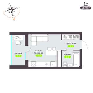 Студия квартира, вторичка, 25м2, 8/19 этаж