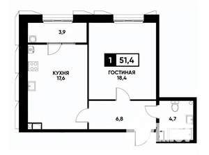 1-к квартира, вторичка, 51м2, 10/18 этаж