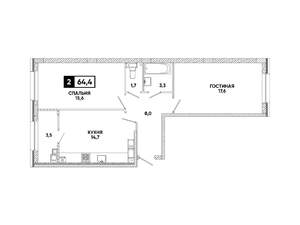 2-к квартира, вторичка, 64м2, 13/16 этаж