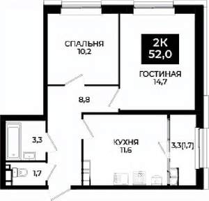 2-к квартира, вторичка, 52м2, 20/24 этаж