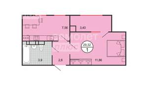 1-к квартира, вторичка, 29м2, 2/5 этаж