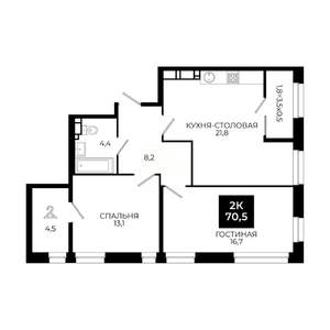 1-к квартира, вторичка, 71м2, 22/24 этаж