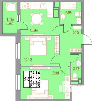 2-к квартира, вторичка, 51м2, 20/21 этаж