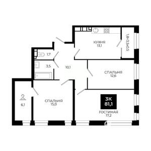 3-к квартира, вторичка, 81м2, 16/24 этаж