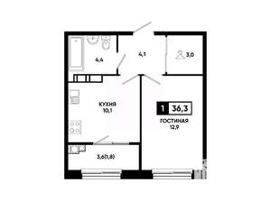 1-к квартира, вторичка, 36м2, 12/14 этаж