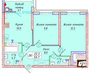 2-к квартира, вторичка, 51м2, 19/21 этаж